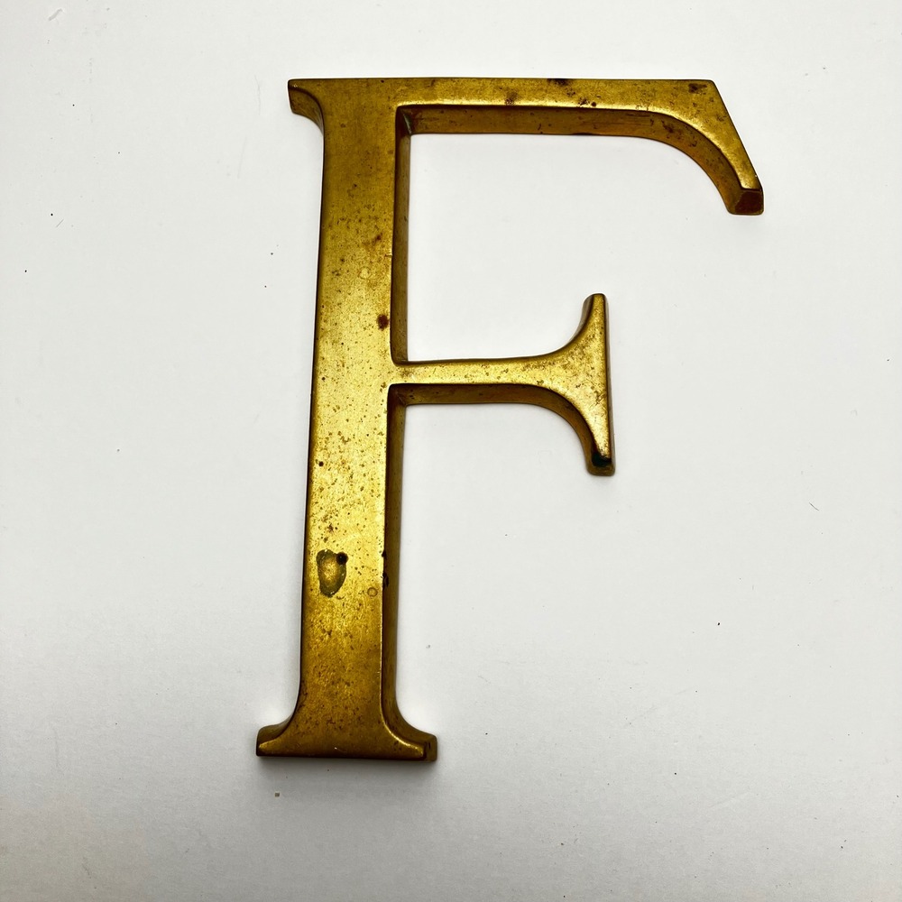 SBR NYC Brass Architectural Letter F 7" Gold Vintage Serif Signage Architectural